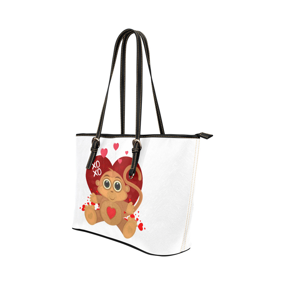 Valentine's Day Monkey Leather Tote Bag/Small (Model 1651)