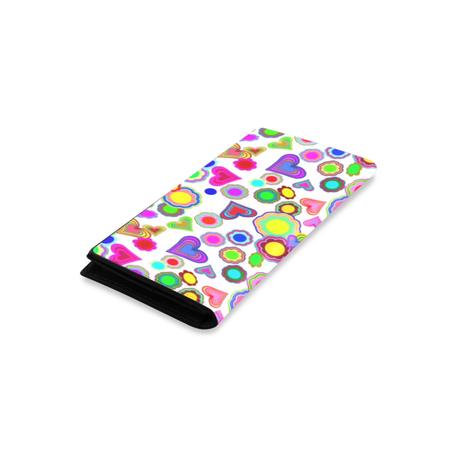 Groovy Hearts and Flowers White Women's Leather Wallet (Model 1611)