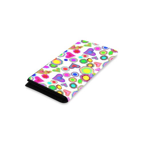 Groovy Hearts and Flowers White Women's Leather Wallet (Model 1611)
