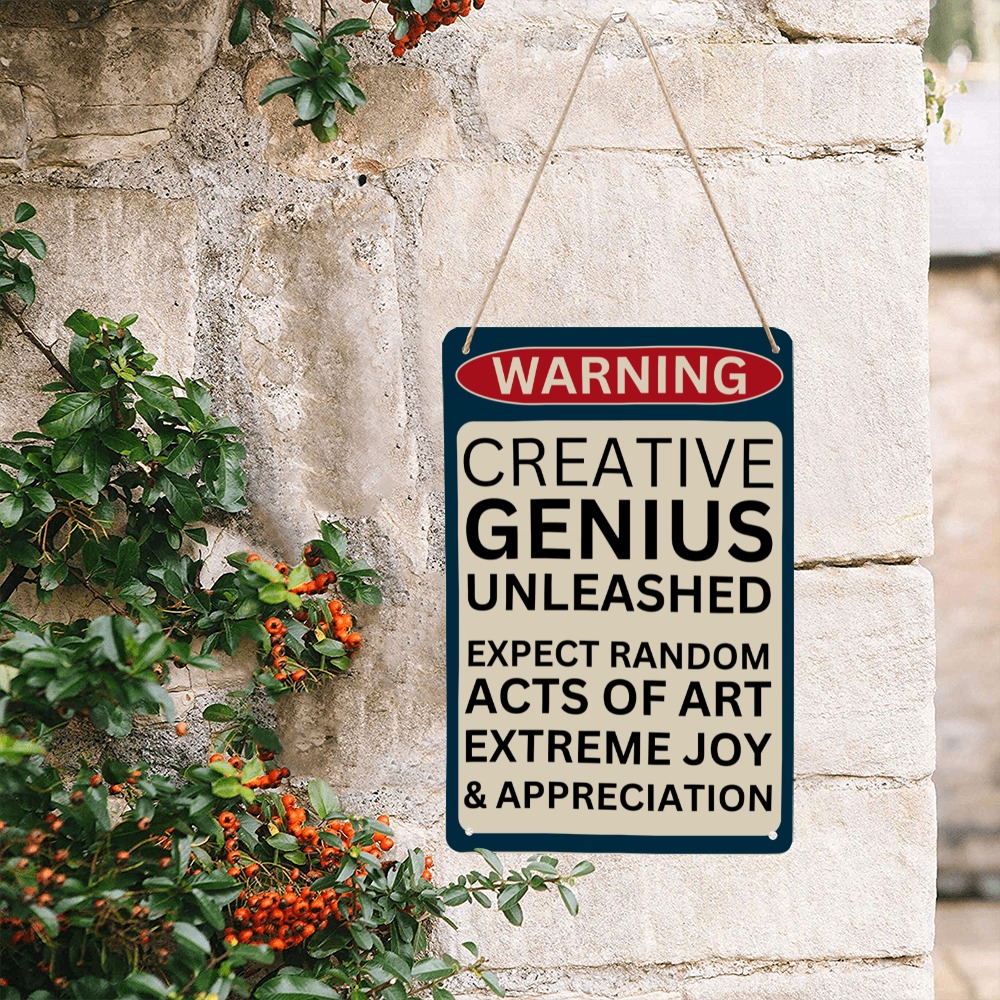 Warning Creative Genius Sign 8x12in Metal Tin Sign 8"x12"