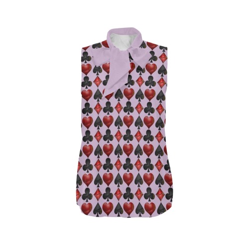 Black Red Playing Card Shapes - Purple Women's Bow Tie V-Neck Sleeveless Shirt (Model T69)