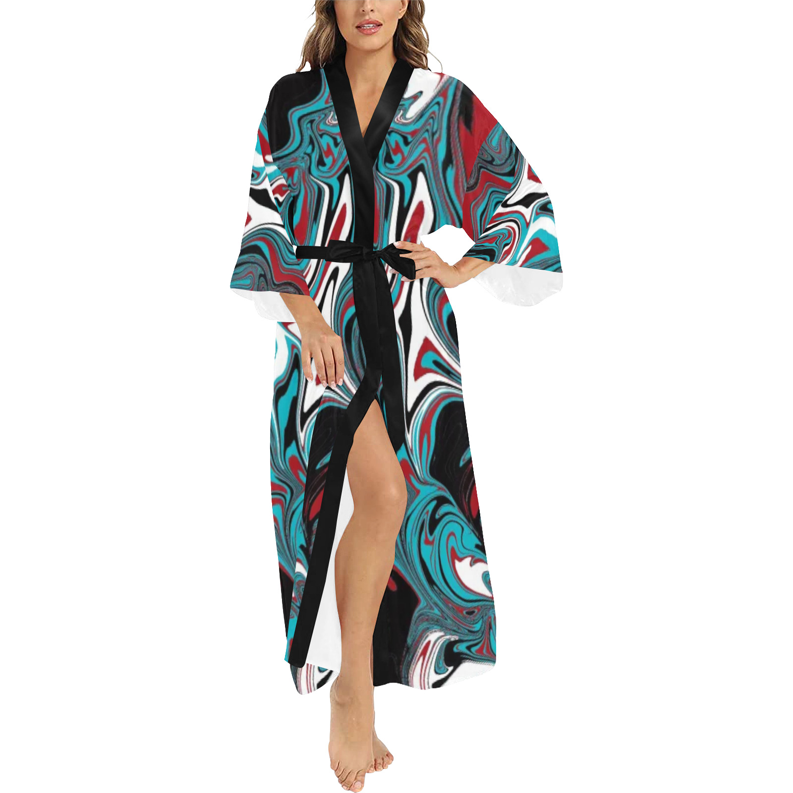 Dark Wave of Colors Long Kimono Robe