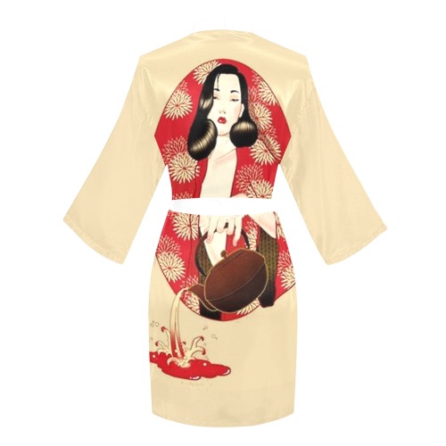 Asian Lady Pouring Tea Long Sleeve Kimono Robe