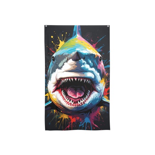 Cool shark with open mouth. Colorful fantasy art House Flag 34.5"x56"