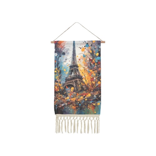 Paris Eiffel Tower And Floral Decor Colorful Art Linen Hanging Poster
