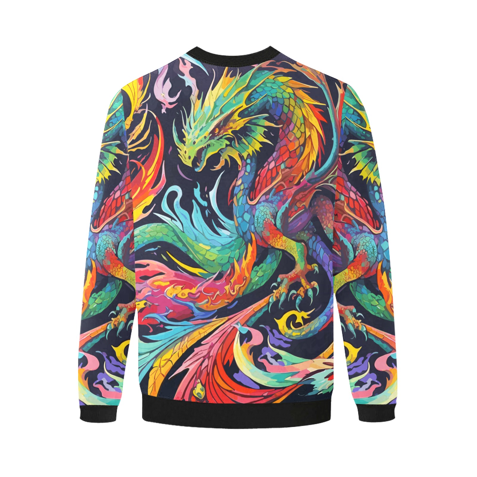 Awesome colorful abstract dragons, fire on black. Men's Oversized Fleece Crew Sweatshirt (Model H18)