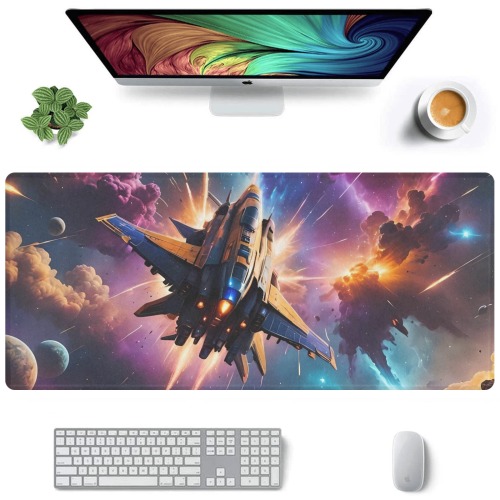 Outerspace jet space travel Gaming Mousepad (35"x16")