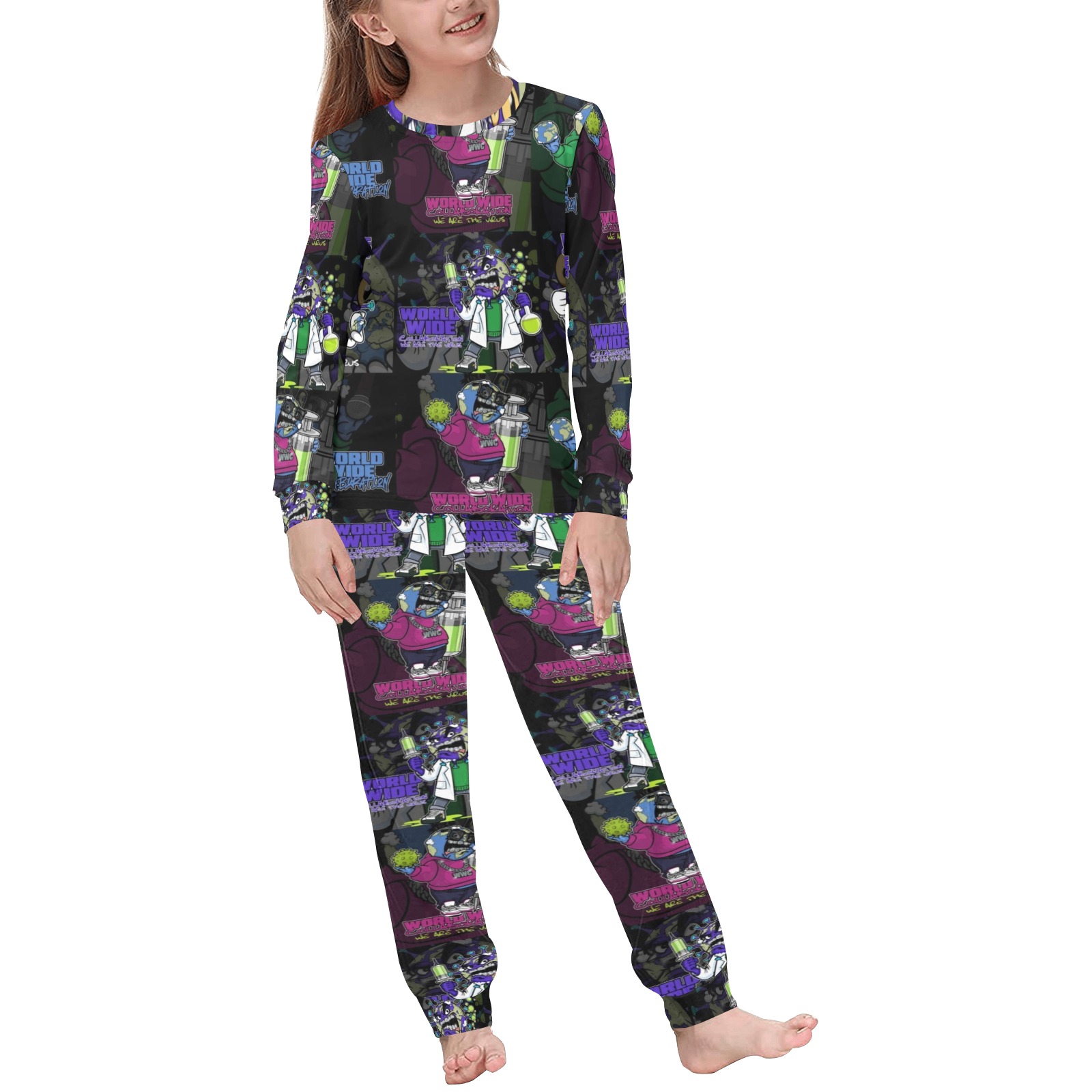 wwcfam Kids' All Over Print Pajama Set