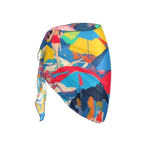 Funny abstract art of a beach, umbrellas, women. Beach Sarong Wrap