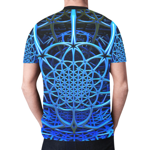 Flower of life 3D Fractal Blue New All Over Print T-shirt for Men (Model T45)