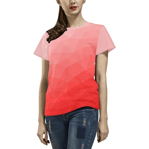 Red gradient geometric mesh pattern All Over Print T-Shirt for Women (USA Size) (Model T40)