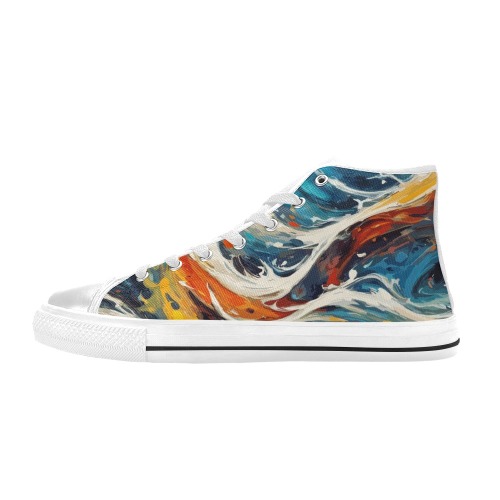Abstract art of colorful ocean waves. Men’s Classic High Top Canvas Shoes (Model 017)