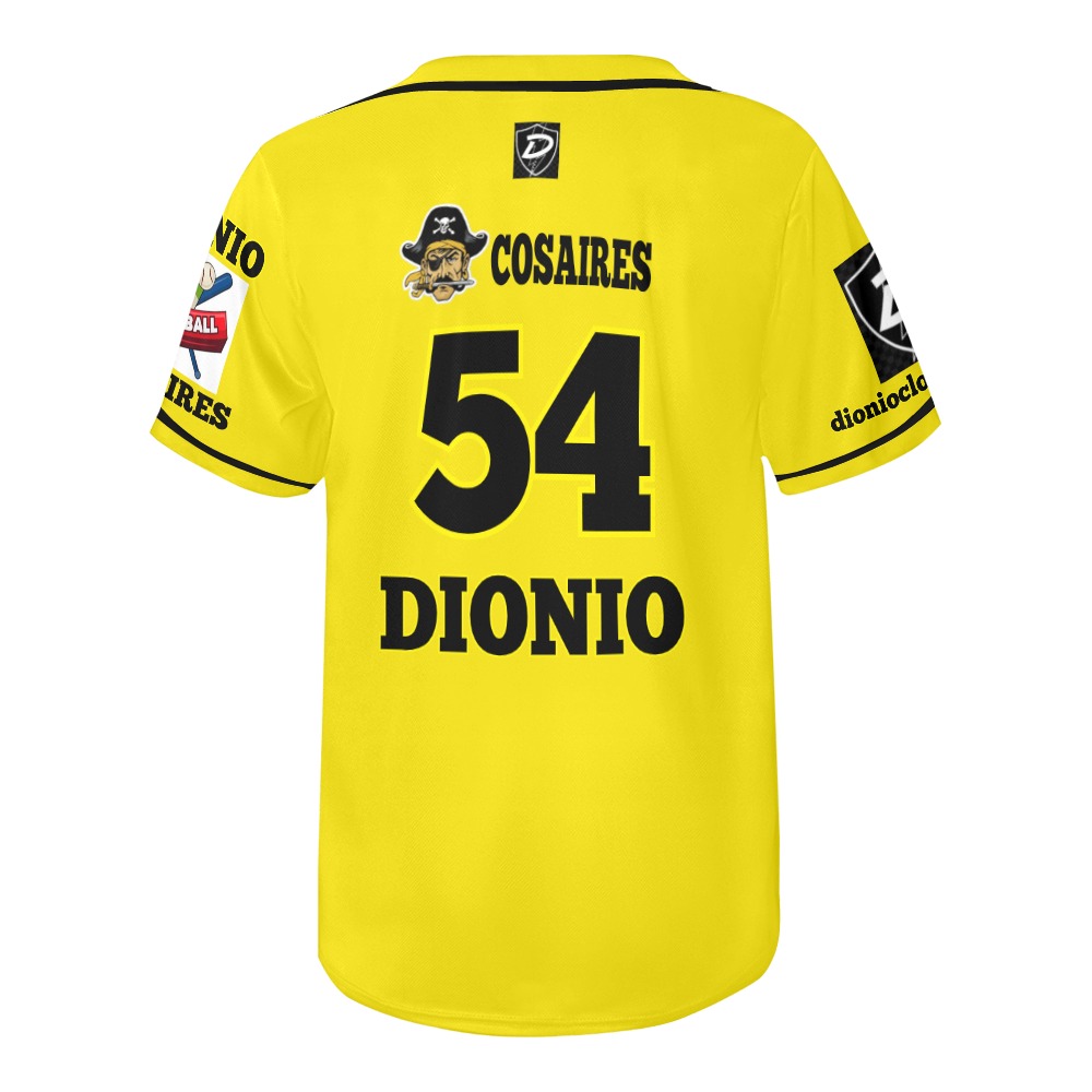 DIONIO Clothing - COSAIRES Jersey #54 (Yellow & Black) All Over Print Baseball Jersey for Men (Model T50)