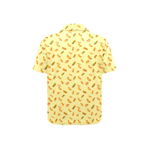 Hot Dog Pattern on Yellow Little Girls' All Over Print Polo Shirt (Model T55)