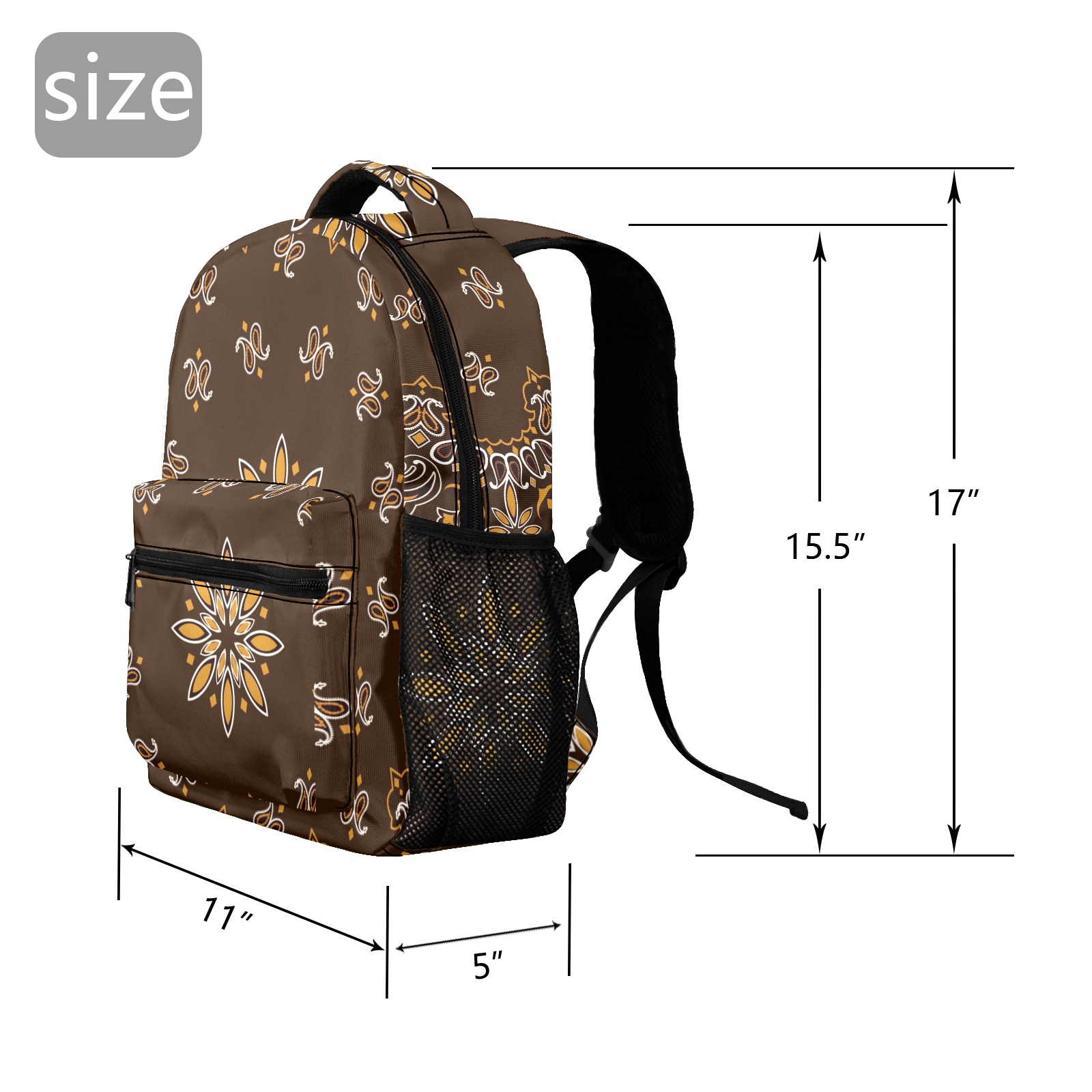 Bandanna Pattern Brown 17-inch Casual Backpack