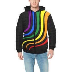 Rainbow Pride Colors Black Men's Padded Hooded Jacket (Model H42)