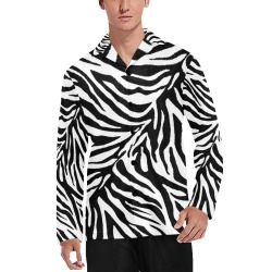 zebra 1 animal print in black and white Men's V-Neck Long Pajama Top