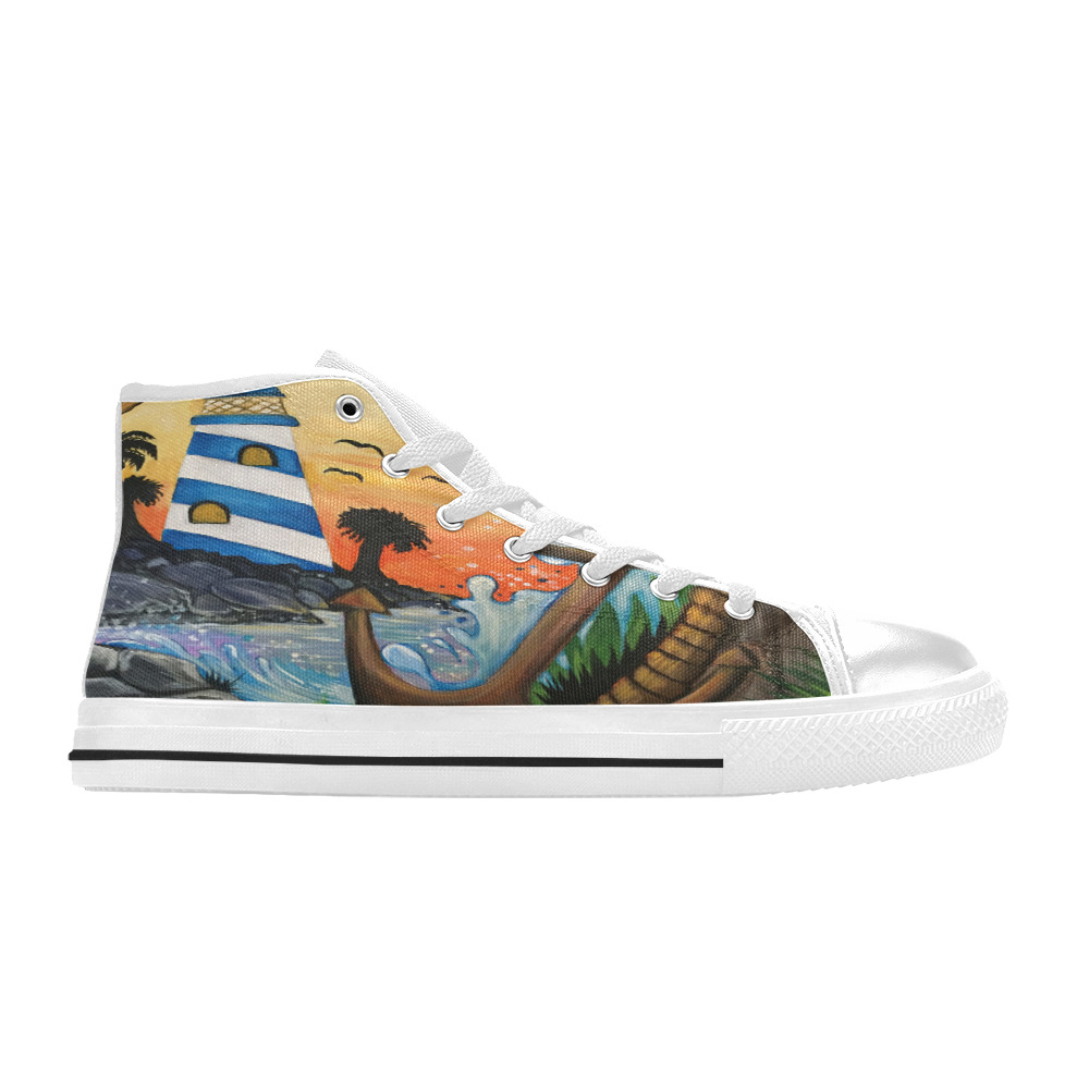 Lighthouse View Women's Classic High Top Canvas Shoes (Model 017)