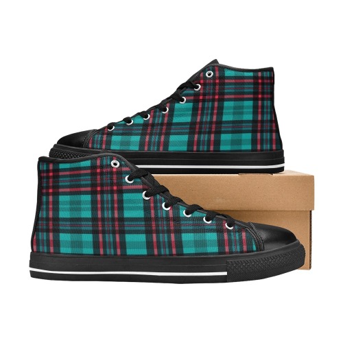 Blue And Red Plaid Women's Classic High Top Canvas Shoes (Model 017)