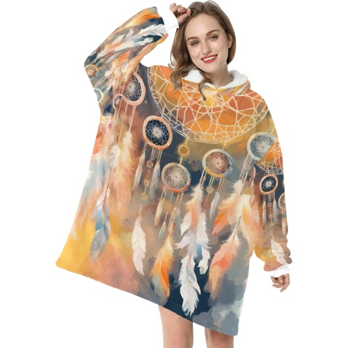 Dreamcatcher in the air. Warm pastel colors art. Blanket Hoodie for Women