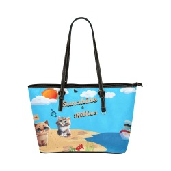 Sunshine and kittens Leather Tote Bag/Small (Model 1651)