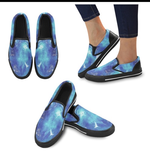 Encre Bleu Photo Women's Slip-on Canvas Shoes (Model 019)