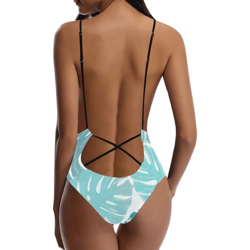 Blue romance Sexy Lacing Backless One-Piece Swimsuit (Model S10)