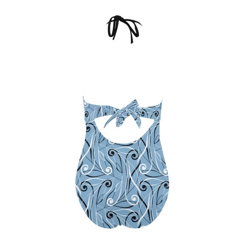 Blue Swirls One Piece Tie Swimsuit Mommy and Me Backless Hollow Out Bow Tie Swimsuit (Model S17)