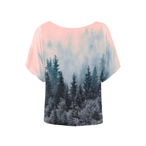 Forest in gray and pink Women's Batwing-Sleeved Blouse T shirt (Model T44)