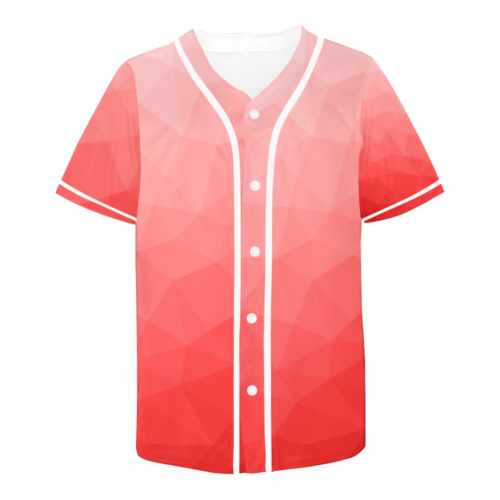 Red gradient geometric mesh pattern All Over Print Baseball Jersey for Men (Model T50)
