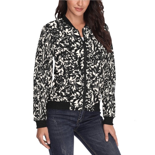 Abstract black white nature DP All Over Print Bomber Jacket for Women (Model H36)