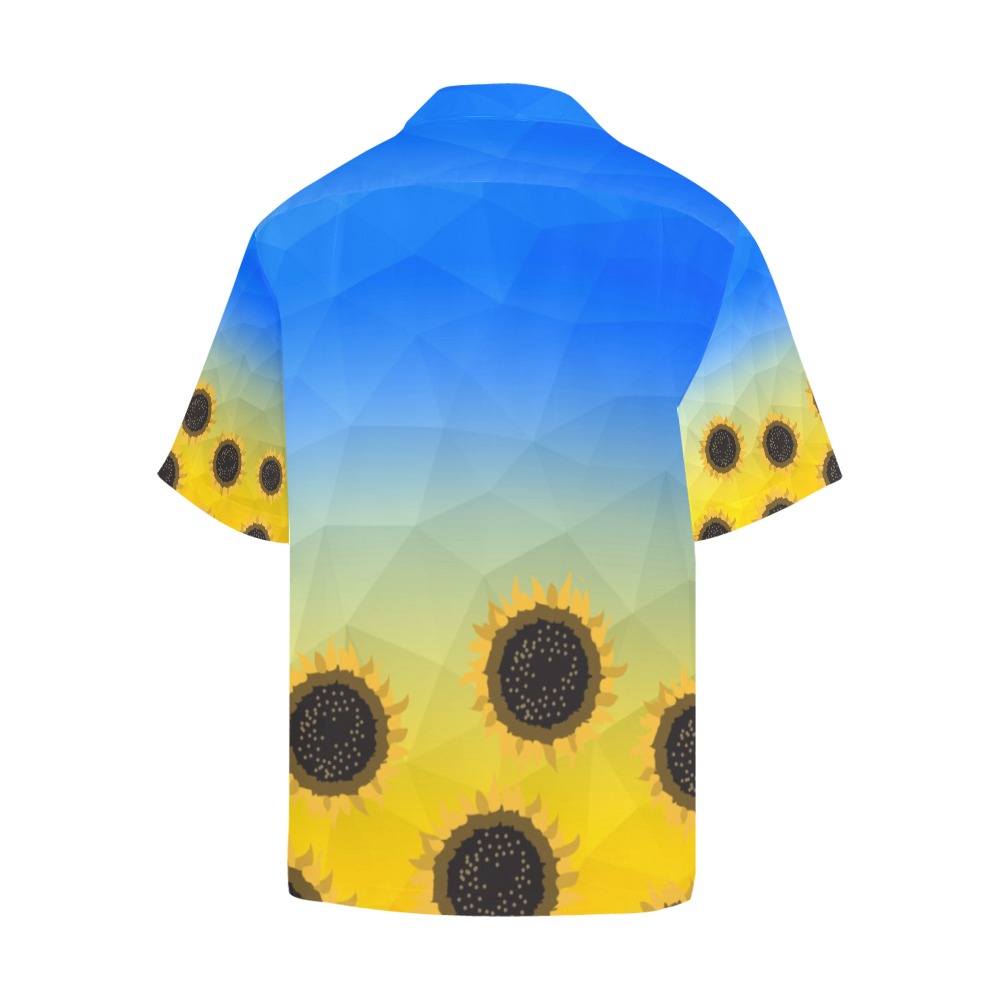 Ukraine yellow blue geometric mesh pattern Sunflowers Hawaiian Shirt (Model T58)