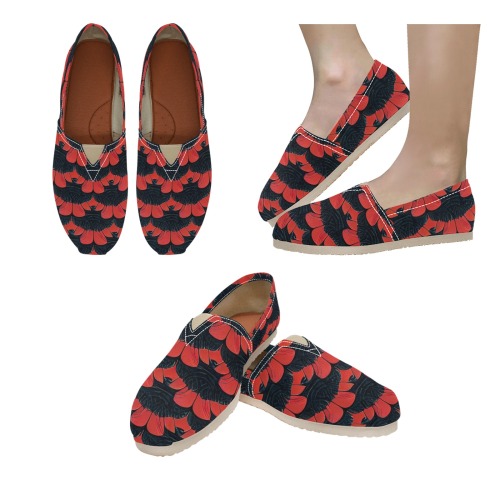 black and red petals Women's Classic Canvas Slip-On (Model 1206)