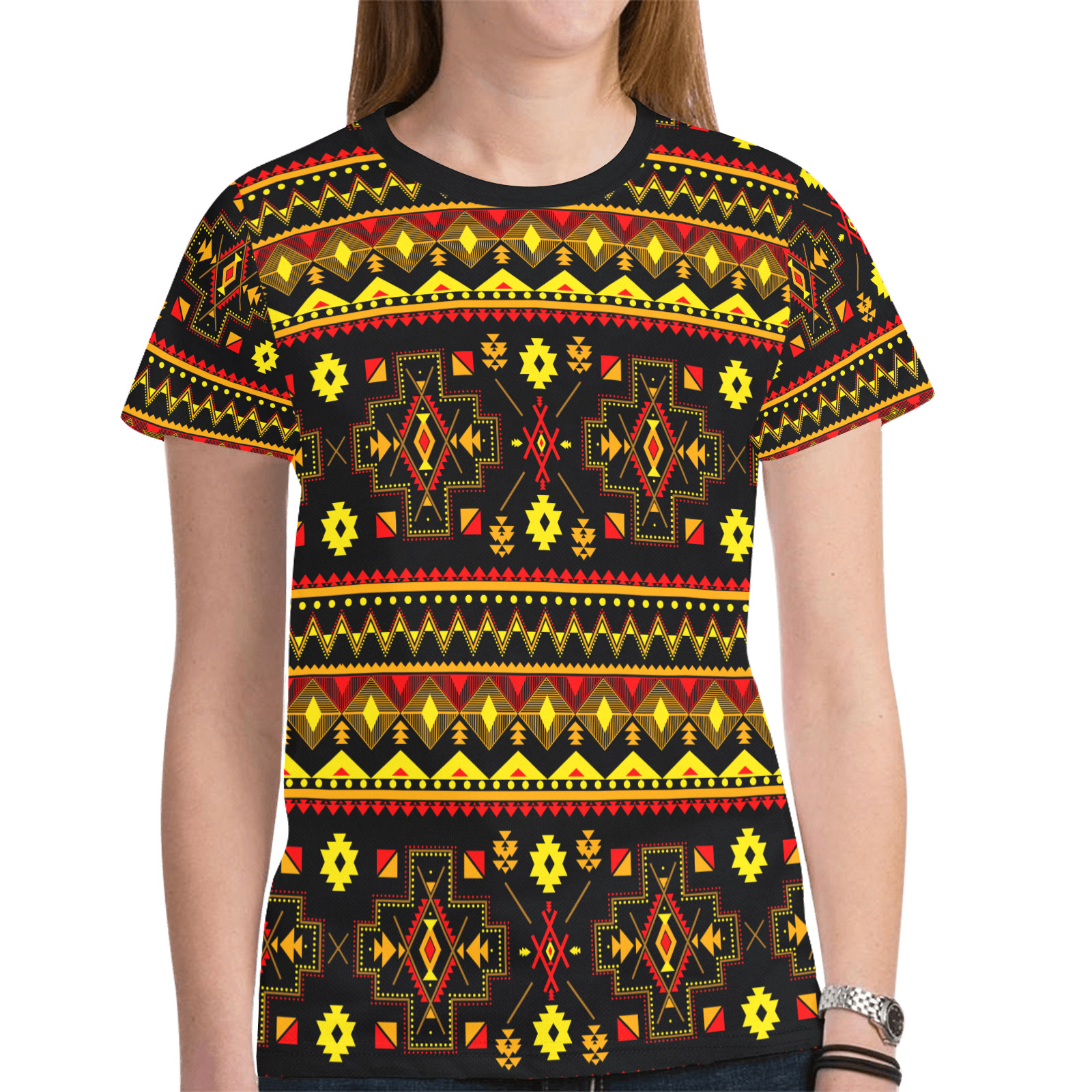 Aboriginal Ethnic Tribal Pattern New All Over Print T-shirt for Women (Model T45)
