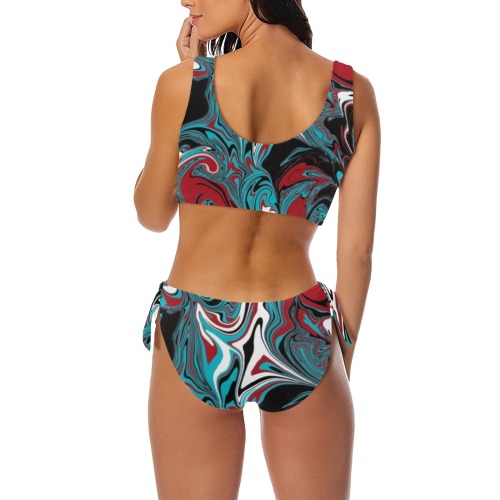 Dark Wave of Colors Bow Tie Front Bikini Swimsuit (Model S38)