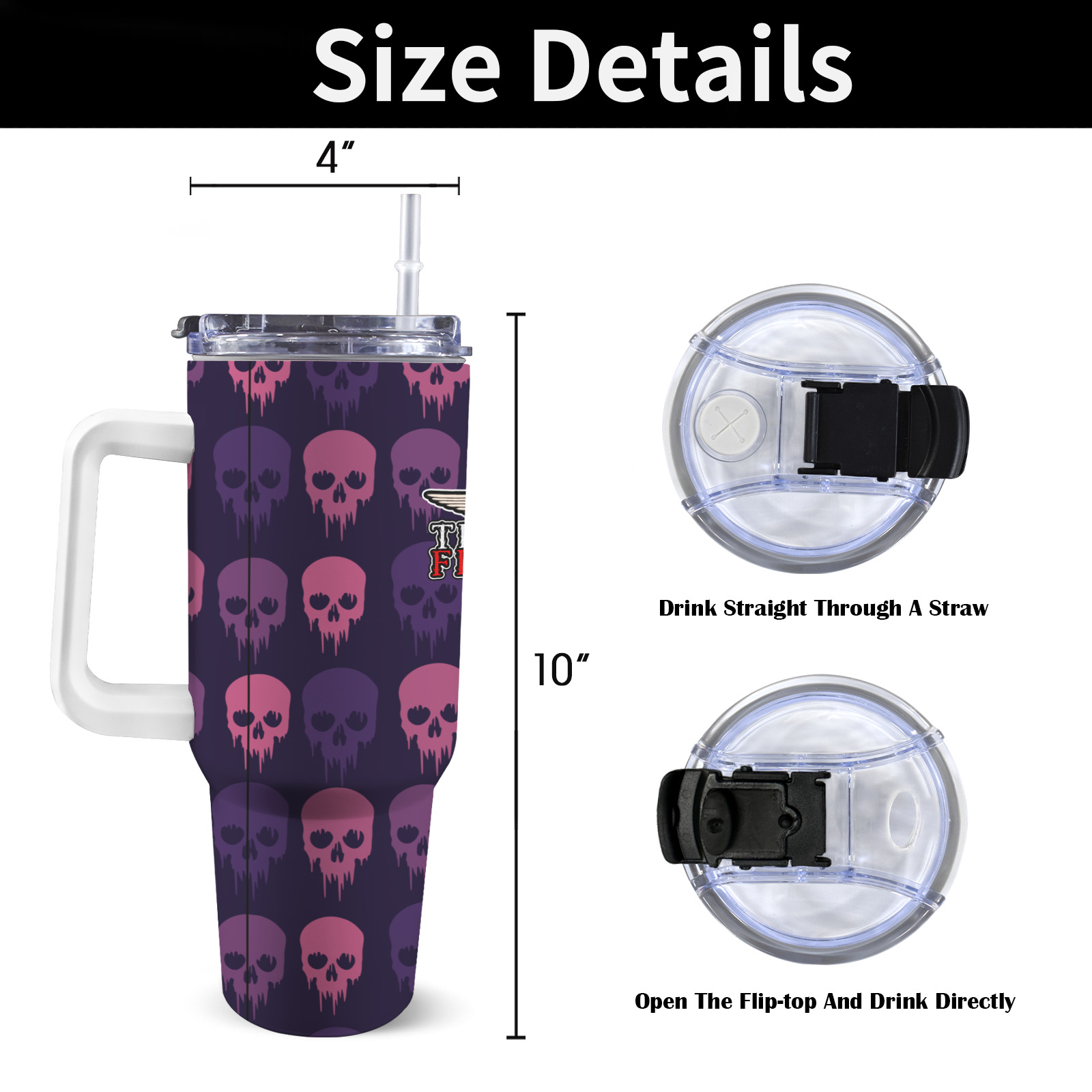 PINK AND PURPLE SKULL 40oz Tumbler with Handle
