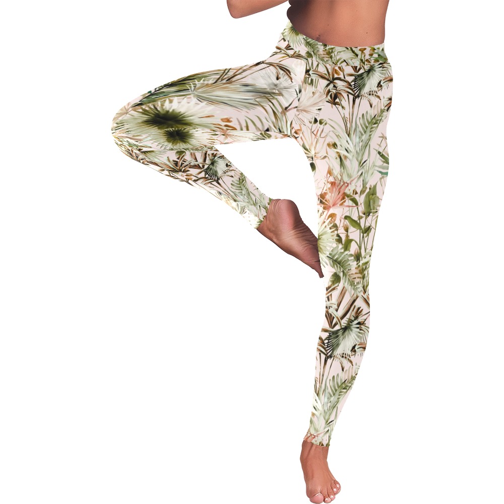 Pink forest jungle II Women's Low Rise Leggings (Invisible Stitch) (Model L05)