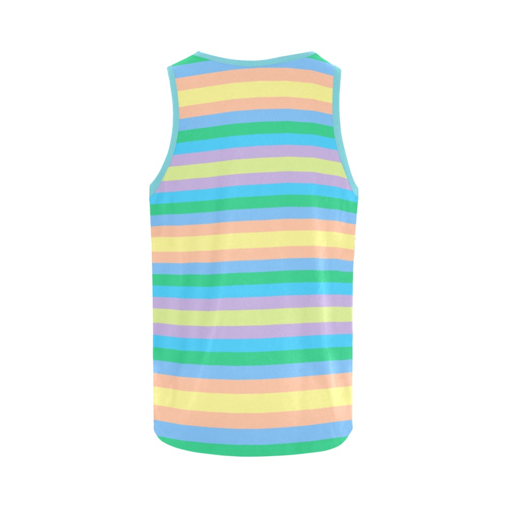 Blue Pink Yellow Green Stripes All Over Print Tank Top for Women (Model T43)