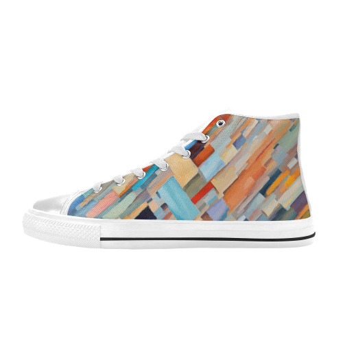 Rectangular patches of many colors abstract art Men’s Classic High Top Canvas Shoes (Model 017)