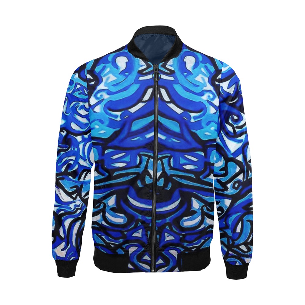 Blue Abstract Graffiti All Over Print Bomber Jacket for Men (Model H19)