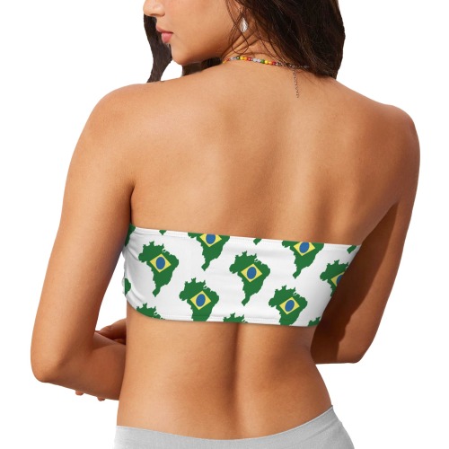 Brazil Map Flags Chest Wrap Bikini Top (Model S36)