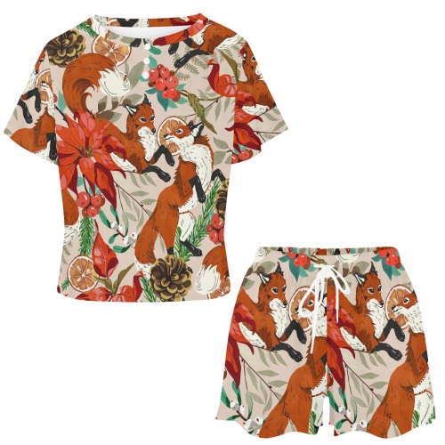 Christmas foxes-WAF Women's Mid-Length Shorts Pajama Set