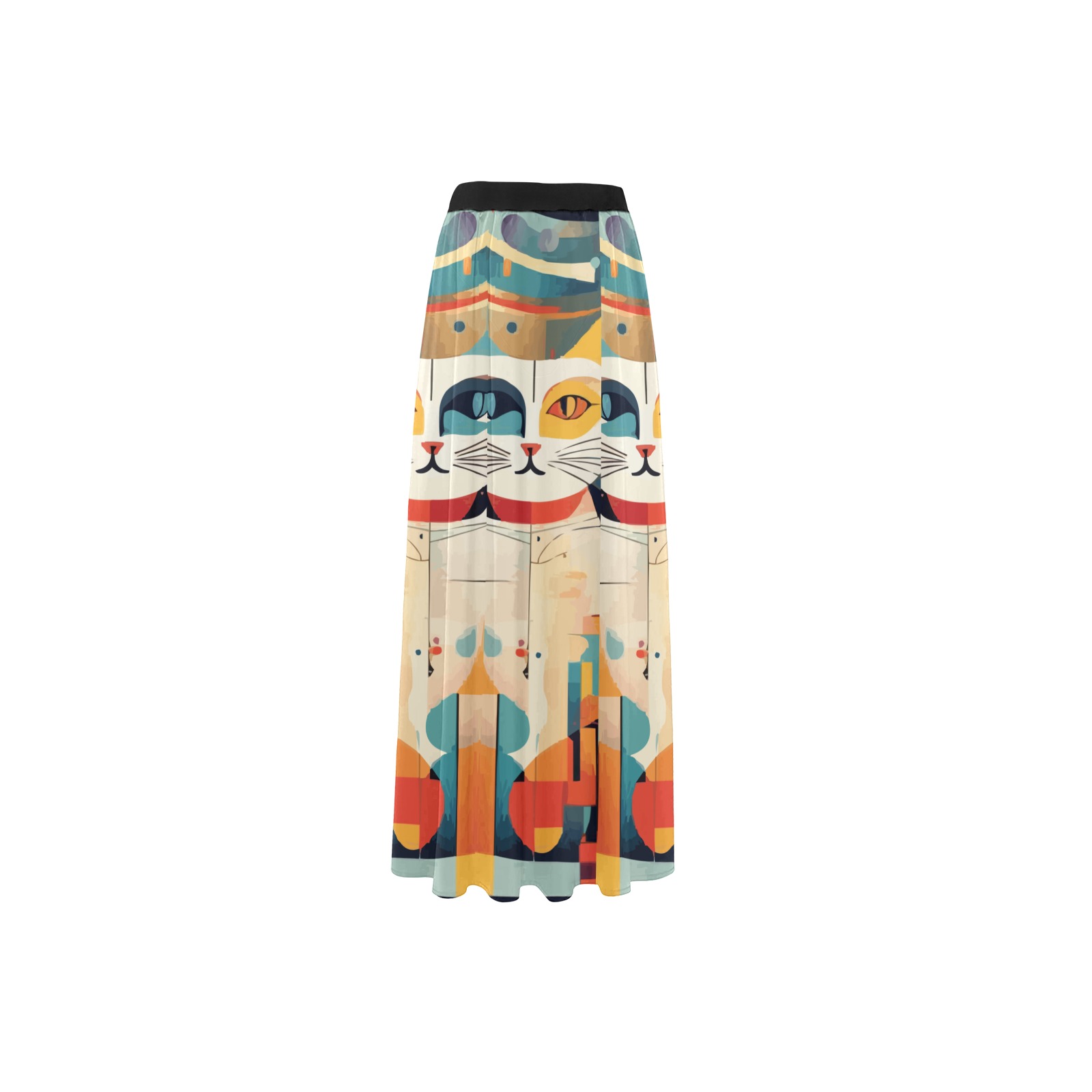 Three cats fantasy abstract art. Festive colors. High Slit Long Beach Dress (Model S40)
