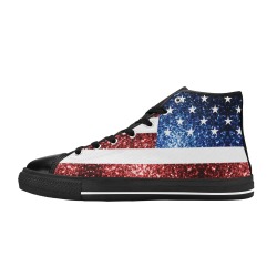 Sparkly USA flag America Red White Blue faux Sparkles patriotic bling 4th of July Men’s Classic High Top Canvas Shoes (Model 017)