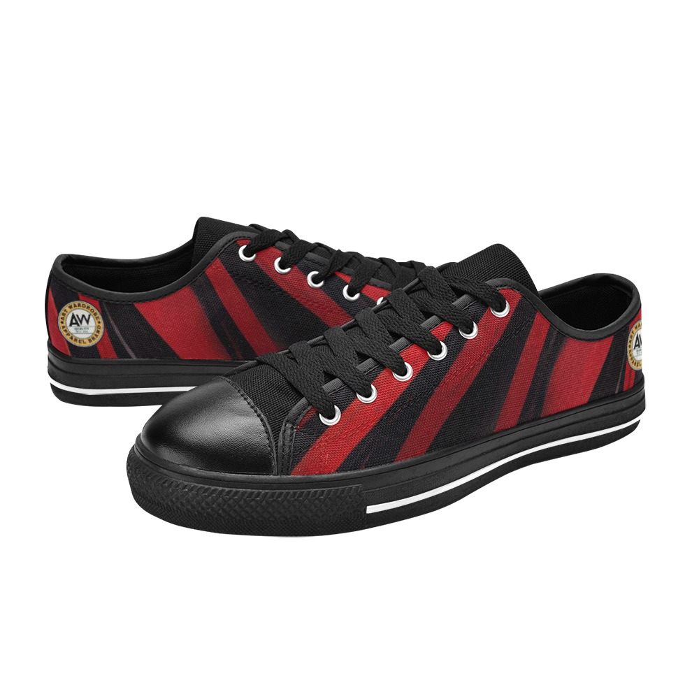 red and black curved stripes #3 Women's Classic Canvas Shoes (Model 018)