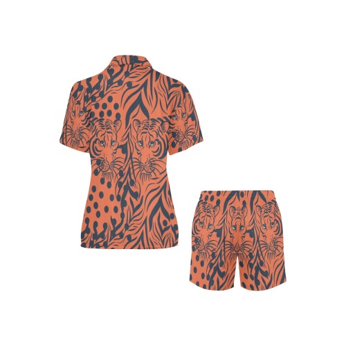 Red modern tiger 93 Women's V-Neck Short Pajama Set