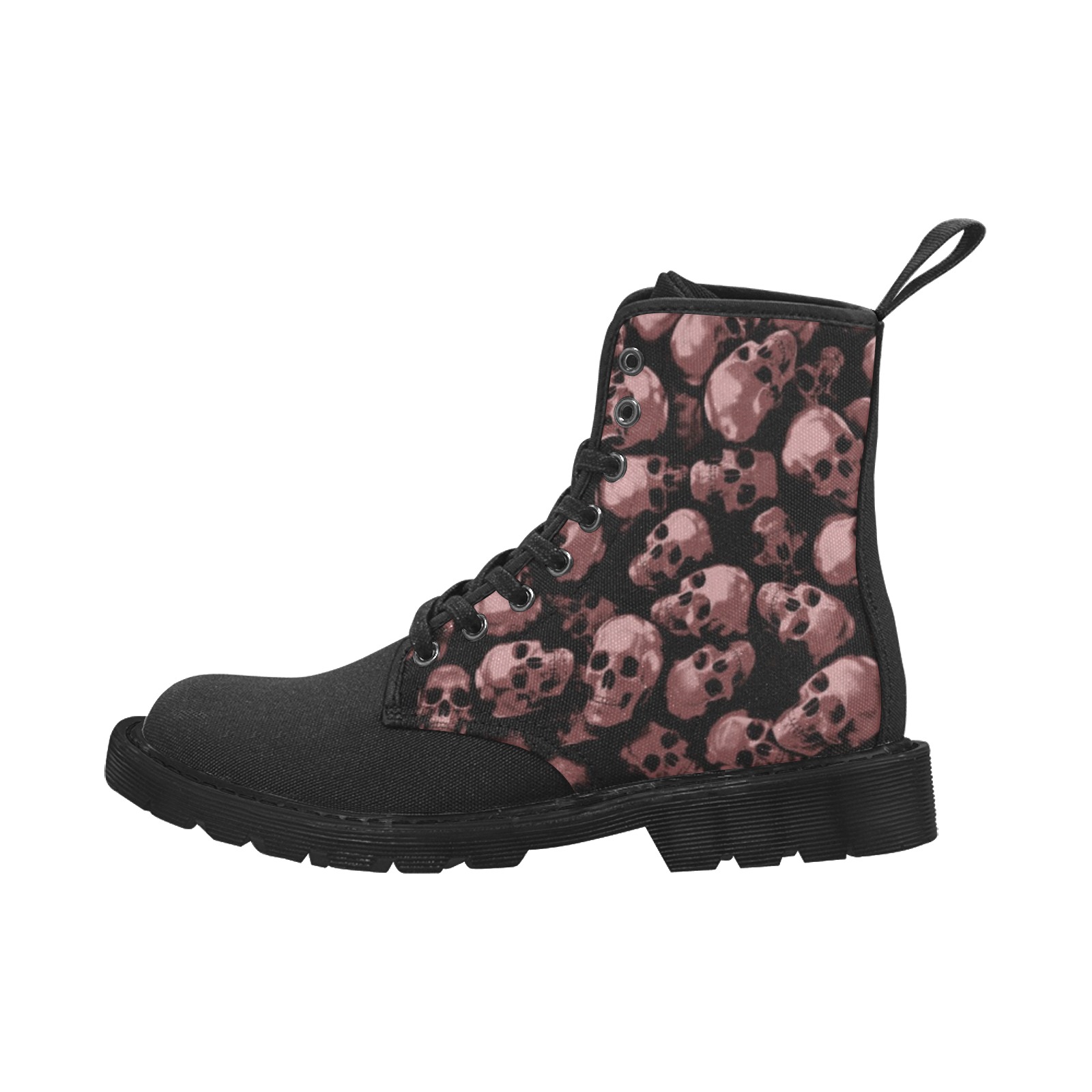 SKULLS - PINK Martin Boots for Women (Black) (Model 1203H)