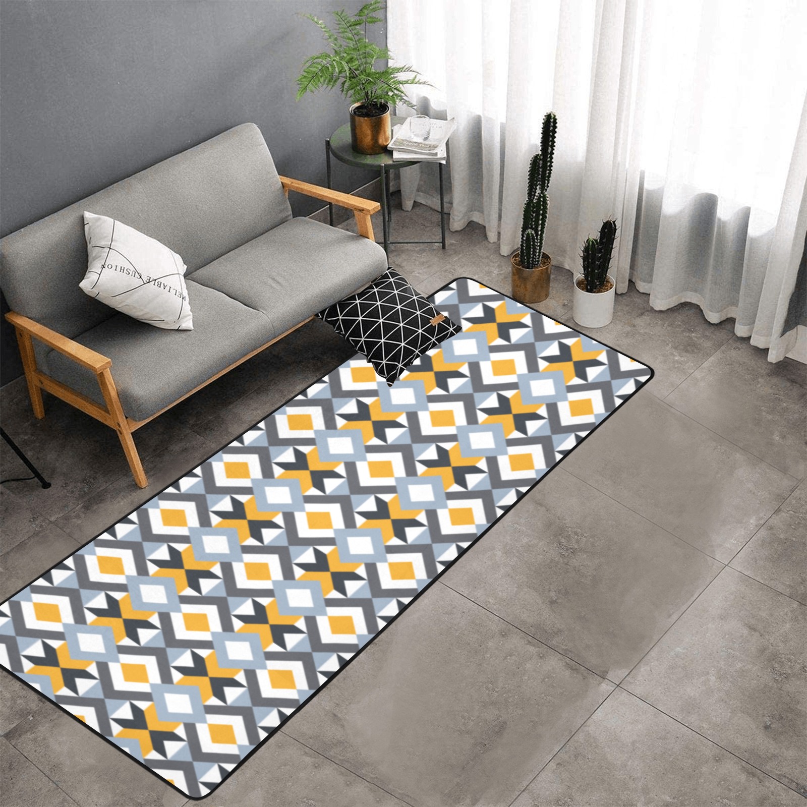 Retro Angles Abstract Geometric Pattern Area Rug with Black Binding 9'6''x3'3''