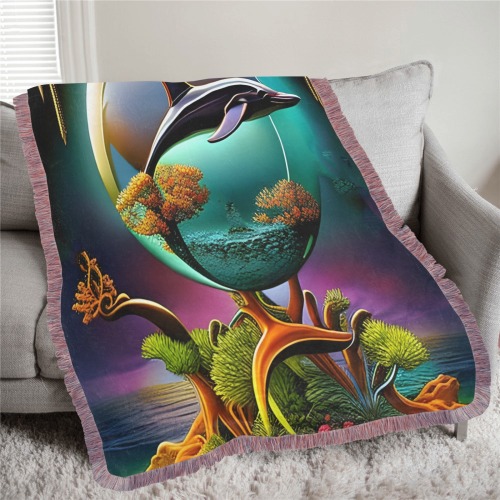 Out Of This World Spheres Dolphin Ultra-Soft Fringe Blanket 50"x60" (Mixed Pink)