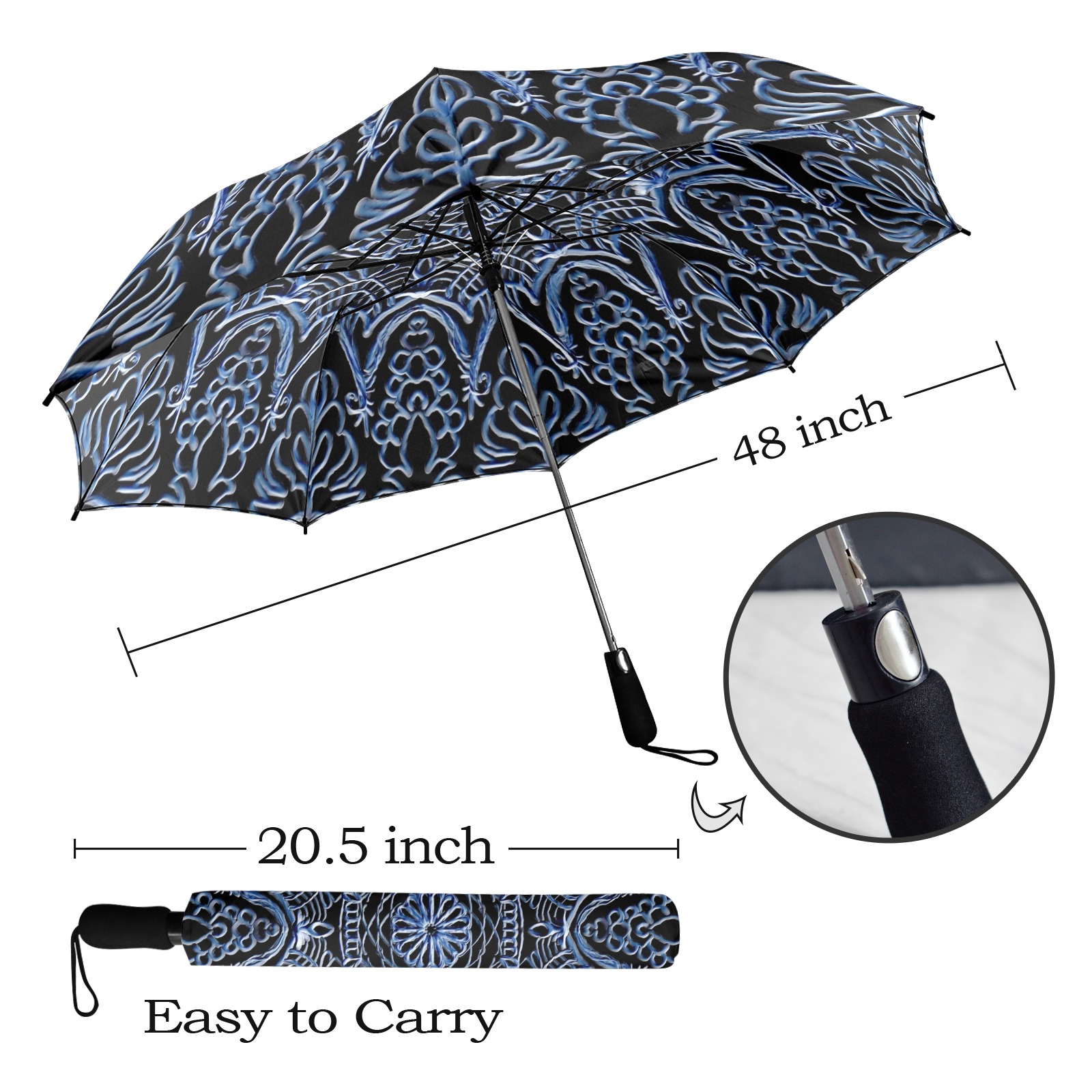 mandala 3D-11 bleu Semi-Automatic Foldable Umbrella (Model U12)